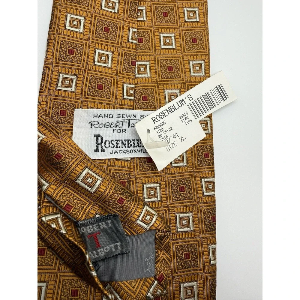 Vintage Robert Talbott XL Silk Tie NOS Gold Geometric Hand Sewn USA 64